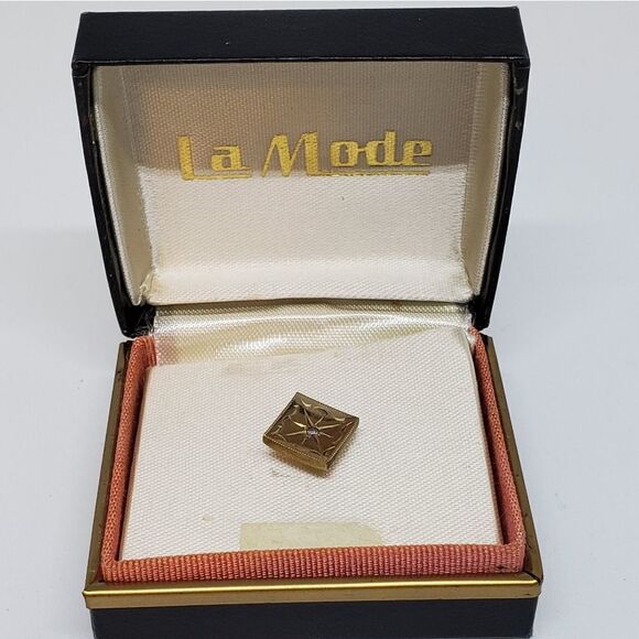 Vintage La Mode Gold Filled Diamond Tie Tac - Picture 1 of 4